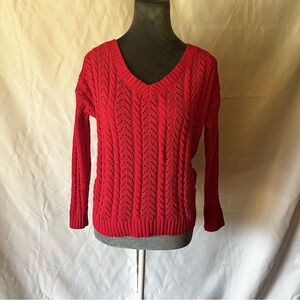 Jessica Simpson Red V-Neck Cable Knit Sweater
